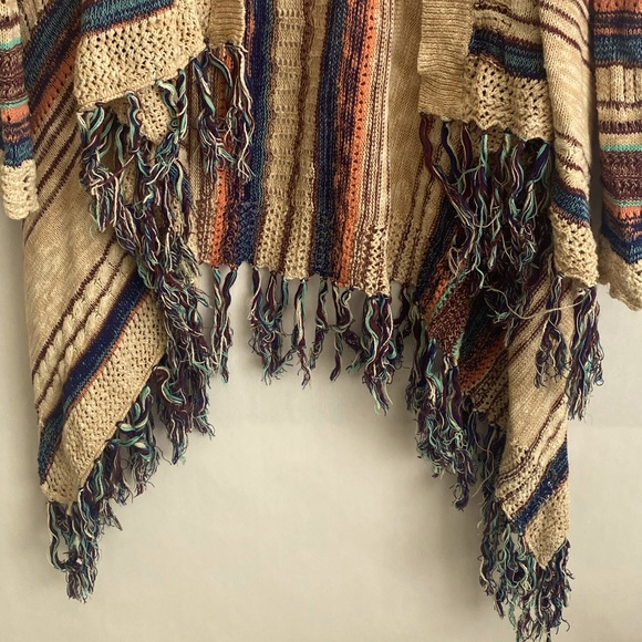 Su & Lola Boho Striped Fringe Open Cardigan Size X-Large - Picture 1 of 5